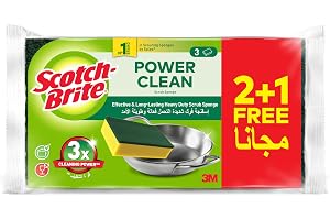 Scotch-Brite Heavy Duty Classic Flat Laminate Scrub Sponge, 3 units (2+1 Free)/Pack | Kitchen sponge | Dish sponge | Scrub | General Cleaning | Food Safe | Non-Rusting | Kitchen, Garage, Outdoor