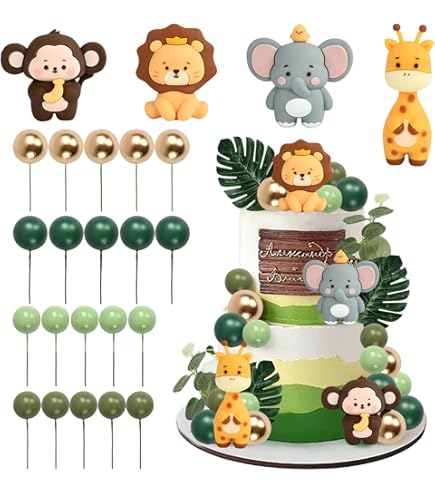 Lot De 30 Décorations En Papier Comestible Pour Gâteaux Motif Animaux De La Jungle