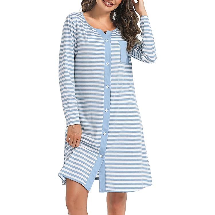 Lovasy Chemise De Nuit Femme Coton Sexy Chemise De Nuit à Manches