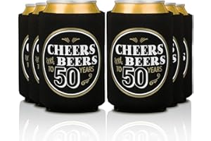 PRAZOLI PRODUCTS Prazoli 50th Birthday Can Coolers (12 Pack) - Cheers and Beers to 50 Years, Happy 50th Birthday Decorations for Men, Over The Hill Party Supplies 50th Birthday Party Favors for Guests, 50 Year Old