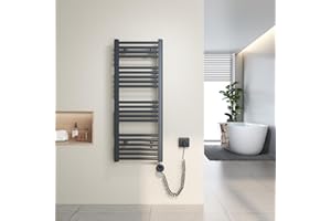 Heilmetz Scaldasalviette elettrico antracite 100x40 cm,Radiatore elettrico con termostato digitale e funzione Timer per asciugamani,Asciugatore elettrico per asciugamani,300 W