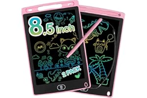 Lot de 2 tableaux magiques LCD pour enfants de 8,5 pouces - Tableau magique à partir de 2 3 4 5 6 ans - Garçon et fille - Écran coloré - Tablette d'écriture et de dessin répétée - Rose