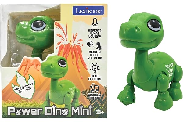 Lexibook, Power Dino® Mini, Mon Petit Robot Dinosaure, Robot Dinosaure avec Sons, Musique, Effets Lumineux, répétition de Voix et réaction aux Sons, Jouet pour garçons et Filles, ROB02DINO
