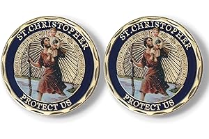 VARKAGE 2 Stück Heiliger Christophorus Auto, Plaketten Ø 4cm Heiligen Christophorus Medaille Beschutze Uns Komm Gut Heim Geschenk (Bunt)