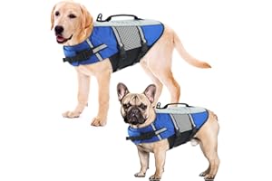 ALAGIRLS Dog Life Jacket, Ripstop Pet Flotation Lifesaver Vests with Rescue Handle & High Buoyancy, Pet Safety Swimsuit Preserver for Small Medium Large Dogs, Upgraded-Blue M
