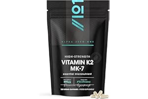 ALPHA01 Vitamin K2 MK-7 600mcg - Fermented Natto Based Vegan Vitamin K - Supports Bone Health - Non-GMO, Halal - 120 Vegan Capsules