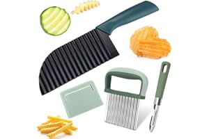 DYMHQ 3 Stück Wellenschneider aus Edelstahl, Wellenmesser Kartoffelschneider Set, Edelstahl Wellenmesser Riffelmesser, Gemüse-Klinge mit Gewelltem Rand, Wellenmesser für Kartoffeln Pommes Salat Obst