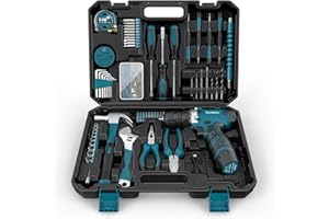 Sundpey Tool Kit with 12V Drill - 206-PCs Cordless Power Tool Combo Home Tool Set - Protable Basic General Household Tool Box for Men Women for Garden Office House Repair with Screwdriver Set & Pliers