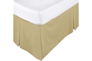 LOOMS & LEAVES 100% POLY COTTON PLAIN DYED PLATFORM BASE VALANCE BOX PLEATED SHEETS IN (BEIGE, SINGLE)