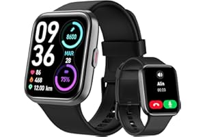 TENSKY Montre Connectée Homme, 1,85" Femme Smartwatch pour Samsung iPhone Android, Alexa intégrée 3ATM 100+ Modes Sportifs Moniteur de SpO2/Sommeil/Fréquence Cardiaque/Podometre/Calories Noir