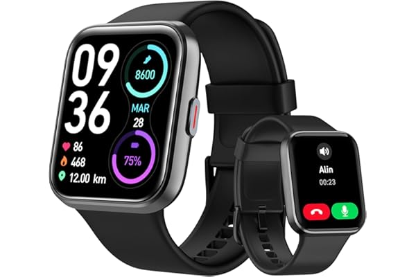 Montre Connectée Homme, 1,85" Femme Smartwatch pour Samsung iPhone Android, Alexa intégrée 3ATM 100+ Modes Sportifs Moniteur de SpO2/Sommeil/Fréquence Cardiaque/Podometre/Calories Noir
