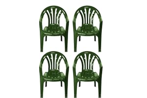 simpahome Stackable Clam Style Back Plastic Garden Chairs - GREEN - Set of 4 Chairs for Indoor or Outdoor Use.