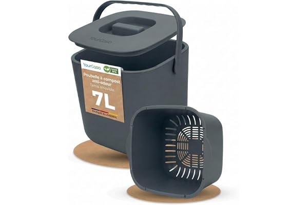 YourCasa Composteur Cuisine - 7L Poubelle Compost Cuisine pour Les déchets organiques Quotidiens Lavable au Lave Inodore poubelles à Compost Seau Compost Cuisine Petite Poubelle Cuisine (Anthracite)