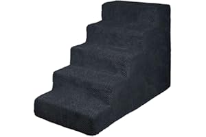 BOUTIQUE ZOO Schody dla psów o wysokości 50 cm, 5 stopni, dla psów, kotów, zwierząt domowych, do łóżka i samochodu, schody dla małych psów, pluszowe pokrowce, kolor: czarny