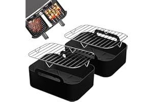 4PCS Set Silicone Liners & Racks for Ninja Dual Air Fryer AF400UK, AF500UK, AF451UK & Tower T17088, Tuuyee Multifunctional Ninja Dual Air Fryer Accessories (Black)