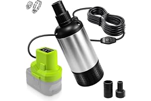 Vattenöverföringspump för Ryobi 18 V-batteri, 80 W 1 000 GPH nedsänkbar pump med 14,8 fot kabel och 15 V lågspänningsport för användning inomhus utomhus (inget batteri)