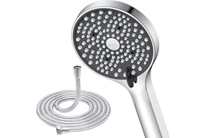 YEAUPE Pommeau de Douche avec tuyau 1,6m, economie Deau 8L/Min, anti calcaire avec 6 Types de Jets (diamètre 110 mm), Chromés