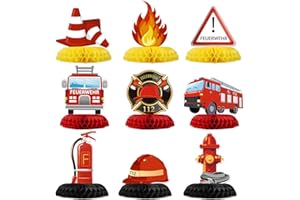 GEBETTER 9 Stück Feuerwehr Party Deko Tischdeko Feuerwehrauto Bienenwabe Mittelstücke Dekoration Kinder für Geburtstagsparty Mottoparty Kindergeburtstag Party Geburtstag Partyzubehör Kinderparty