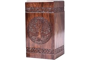 Tamanna crafts Rosewood Urn for Human Ashes - Tree of Life Wooden Box - Personalized Cremation Urn for Ashes Handcrafted Large Wooden Urn Box (L(11.25X6.25”) 250CU), Rosewood Natural Colour (MOO03)