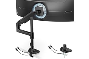 ARES WING Soporte Monitor con Puertos USB, Brazo Monitor para Pantallas Planas y Curvas de 17-49", Soporte Escritorio Carga máx. 20 kg, VESA 75/100 mm, Negro