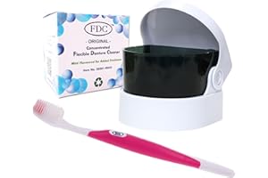 DENTAL AESTHETICS Flexible Denture Care Package ~ FDC Sachets, Sonic Cleaner, Silicone Brush (Pink Brush)