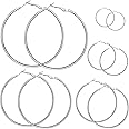 FANTESI 5 Pairs Big Hoop Earrings, Sliver Metal Hoop Earrings with different Size for Women Girls