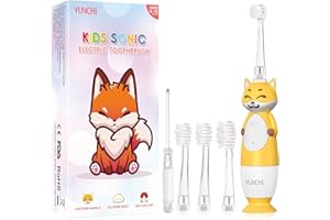 YUNCHI K3 elektryczna szczoteczka do zębów dla dzieci w wieku od 1-12 lat, silikonowa szczoteczka do zębów dla małych dzieci, elektryczna szczoteczka do zębów z oświetleniem LED, z timerem, 4 miękkie