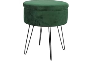Harbour Housewares 1x Grün/Schwarz H45 x D36cm Runden Samt-Fußhocker mit Stauraum - Wohnzimmer Schminktisch Fußbank Ottomane Sitzpuff Stuhl Sitz