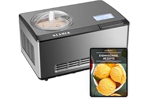 ‎KLAMER KLAMER 2-in-1 Eismaschine & Joghurtbereiter 2 L, 180 W Eiscrememaschine aus Edelstahl mit Kühl- und Heizfunktion, hausgemachtes Speiseeis mit selbstkühlendem Kompressor, mit digitalem Rezeptbuch