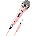 DYNASONIC Micro Filaire pour Karaoké et Chant, Microphone Dynamique Vocal avec Câble de 3 Mètres, Prise Jack 6,35 mm et Adaptateur 3,5 mm, Idéal Soirées et Cadeau (Rose)