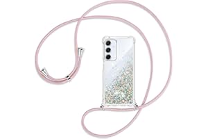 Ptny Coque avec Cordon Compatible avec Samsung Galaxy A55 5G, Housse Paillette Liquide Paillette Filles Antichoc TPU Silicone Coque, Réglable Smartphone Collier Etui avec Lanière