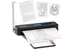 PokeLabel Imprimante Thermique A4, Portable, Bluetooth Compatible avec Android/iOS, Windows/macOS Via USB, 300 dpi Imprimante sans Encre pour Voyage, Sociétés, Maison