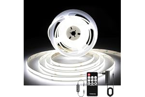 AXMOTUT Striscia LED COB 3 metri 24V, Striscia LED Bianco Freddo 6000K, 320LEDs/m, Larghezza 8mm, CRI90+, con Alimentatore, Telecomando RF, LED Striscia per Cucina, Soggiorno, Feste, Bar