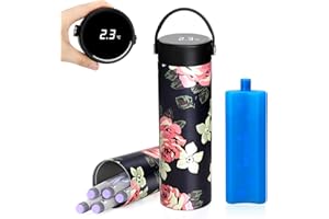 ‎YOUSHARES YOUSHARES Insulin Kühltasche mit Temperaturanzeige - 48H Kühlung Smart Tragbare Insulin Pen Tasche mit ℃/℉ Digitaler, Kühlbox Medikamente Reise Etui mit TSA Kühlakkus für 1-5 Stifte (Blumen)