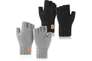 Apricitie 2 Paar Thermisch Fingerlose Handschuhe Herren Damen Handschuhe Ohne Finger, Fingerless Gloves Winterhandschuhe Touchscreen Winter Warme Strickhandschuhe für Laufen Radfahren Outdoor