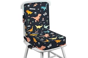 wooshwa Rehausseur Chaise Enfant avec Dossier et Sangles de Sécurité Réglables en 3 points, Portable Lavable Antidérapant Coussin Rehausseur De Chaise Bebe Enfant - Dinosaure