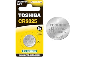 Toshiba Pile CR2025 Bouton, Batterie Lithium 3V, Ultra Longue Durée, 10 Ans de Conservation, sans Mercure, Idéale pour Télécommandes, Appareils Connectés, Calculatrices, Clés de Voiture, 40700105
