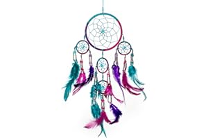 ‎PINK PINEAPPLE Pink Pineapple Dreamcatcher bunt mit Federn und Silber Perlen: Handgemachter Traumfänger in Vielen Farben - Türkis Blau, Rosa, Lila, Kleiner Traumfänger (Mit 12 cm Durchmesser und 35 cm Lang)