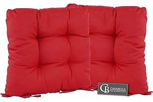 CB CASABELLA Pack of 4 Luxury Chunky Thick Chair Cushions Seat Pads for Kitchen Garden Dining Room Chair Cushion Seat Cushion with Tie on 4 Stitch Grey Seat-cushions Chairpads (Pack of 4, Red)