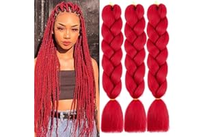 PORSMEER 3 Stücke Ombre Jumbo Braid Kunsthaar 24 Zoll 100g Kanekalon Haar Flechten Extensions Für Frauen Mädchen Afro Crochet Twist Haarverlängerung,Orange Rot