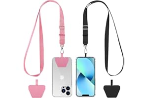 CACOE Uniwersalny łańcuszek na telefon komórkowy, 2 sztuki – 2 x regulowana smycz na klucze, 2 x trwała naszywka, smycz na telefon komórkowy, kompatybilna z większością smartfonów