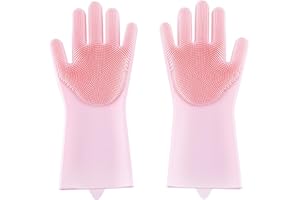 TEOGNEOT Guantes de Limpieza de Silicona para Platos con Cepillo, Guantes Reutilizables para el Hogar con Cepillo Mágico, Baño de Masaje