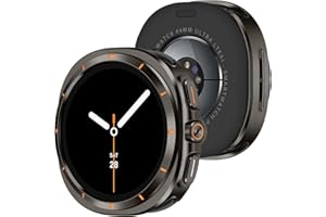 Amizee Rugged Case Compatible with Samsung Galaxy Watch 8 44mm with Back Cover, Metal Bumper Ultra Thin Shockproof Protective Cover for Galaxy Watch 44mm, Graphite/Orange