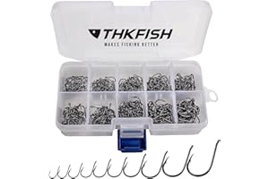 THKFISH Hameçons pêche Eau fraiche Acier à Haute teneur en Carbone Hameçons pêche avec boîte en Plastique Hameçons pêche Yeux Hameçons/sans Yeux Hameçons 10 Tailles 500 pièces
