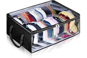 MISSLO Hat Storage Box with Lid, Large Hat Organizer Holds up to 40 Baseball Caps, Wide Hat Boxes for Closet Foldable Cap Holder Bag, Black