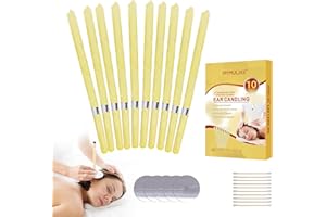 MYMULIKE 10 Pièces Bougie Oreille de Bougie en Cire D'abeille, Organique Naturelle Bougies Pour Ies Oreilles Nettoyer le cérumen, avec 5 Disques de Protection de 10 Pièces Cotons Tiges