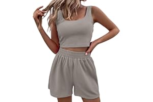 NIUREDLTD Set Damen Outfit 2 Teiler Damen Sommer Zweiteiler Damen Shorts und Top Sets 2 Piece Spaghettiträger Bauchfrei Tank Tops Kurze Hose Tops Camisole Crop Shorts Hauseanzug Kombi 2-Teiler Home Set #W