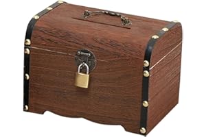 DASNTERED Wooden Piggy Bank, Vintage Treasure Chest with Lock and Keys, Coin Money Storage Case Home Decor, Gifts for Kids & Adults