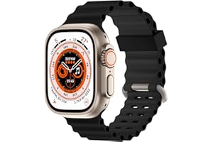 Higgs Ocean Ersatzarmband Kompatibel mit Apple Watch Armband Ultra/Ultra 2 49mm 45mm 44mm 42mm Damen/Herren, Silikon Sport Verstellbare Armbänder für iWatch Series 9 8 7 SE 6 5 4 3 2 1, Schwarz