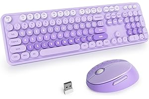 SbocKeeb Cute Teclado y Ratón Inalámbrico, Vistosa de Máquina de Escribir Teclado Retro con Teclas Redondas,2.4GHz Fullsize,Americano QWERTY